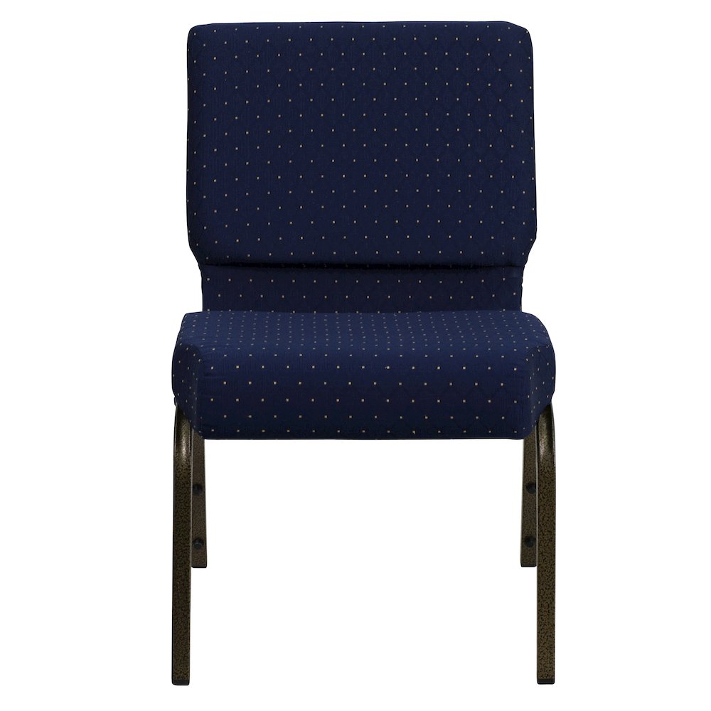 21''W Stacking Church Chair in Navy Blue Dot Patterned Fabric - Gold Vein Frame. Picture 10