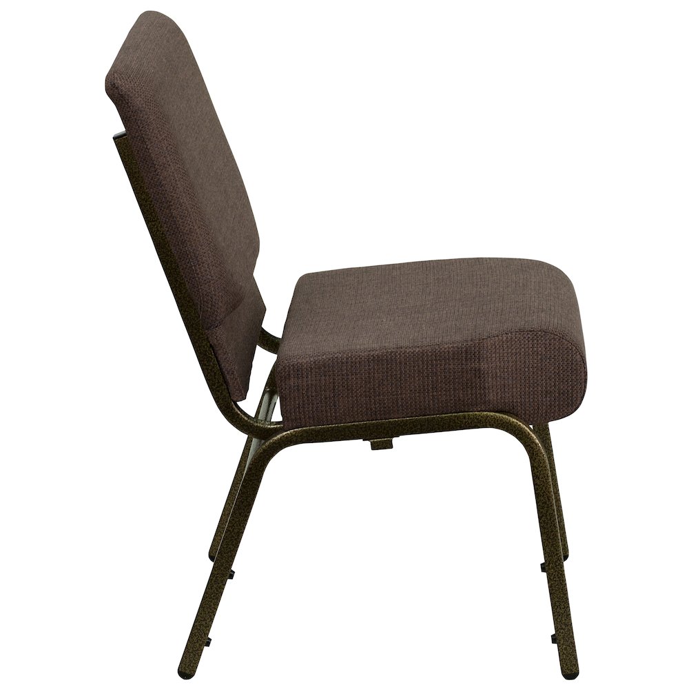 21''W Stacking Church Chair in Brown Fabric - Gold Vein Frame. Picture 9