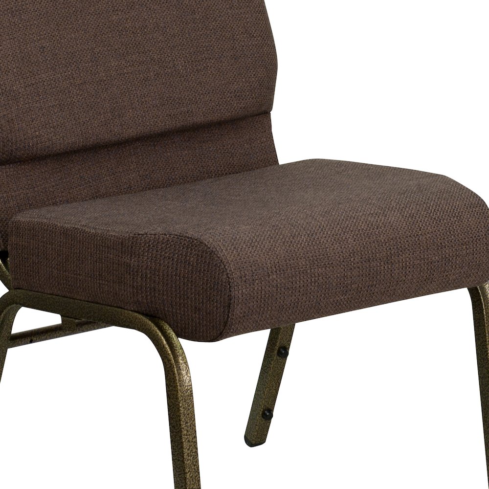 21''W Stacking Church Chair in Brown Fabric - Gold Vein Frame. Picture 11