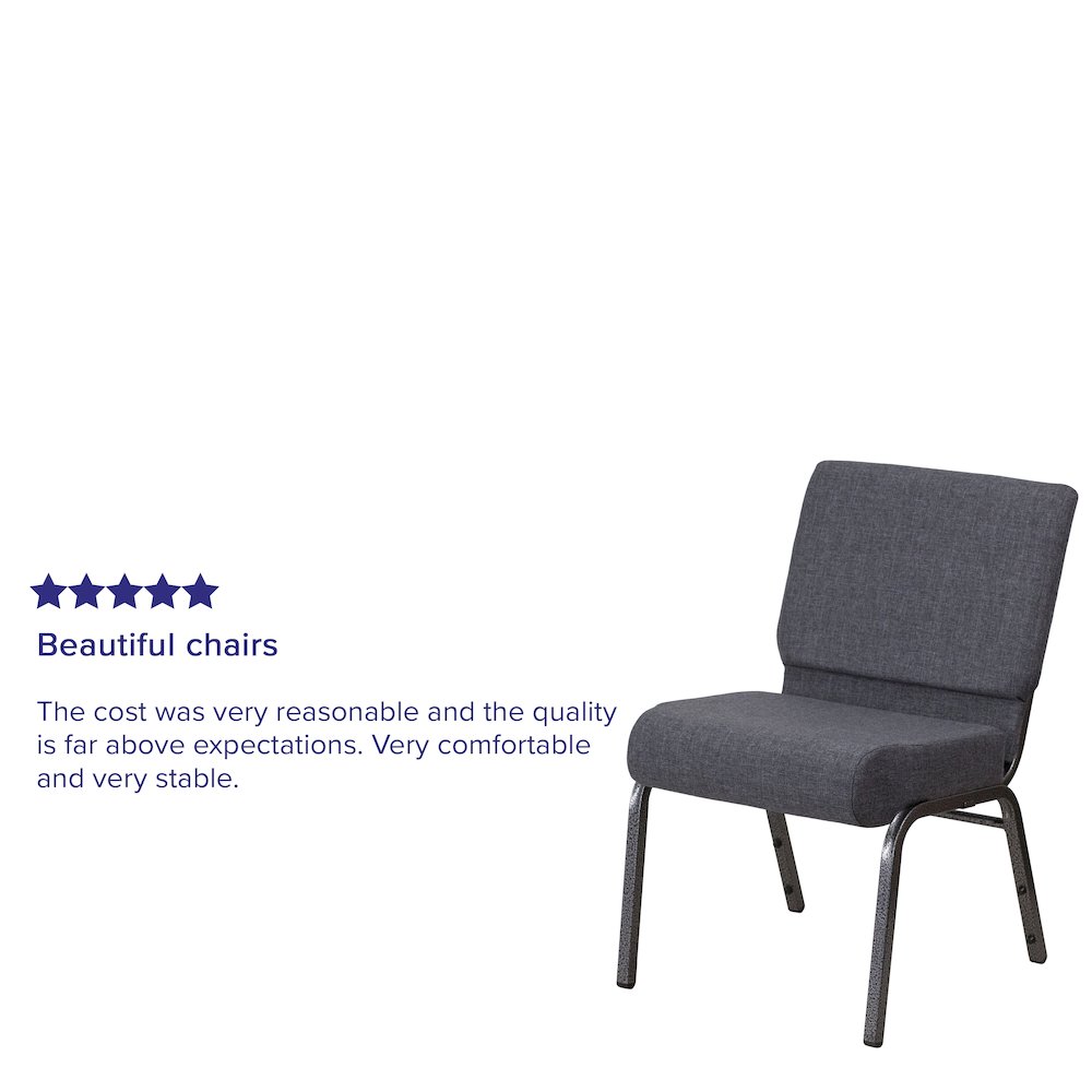 21''W Church Chair in Dark Gray Fabric - Silver Vein Frame. Picture 4