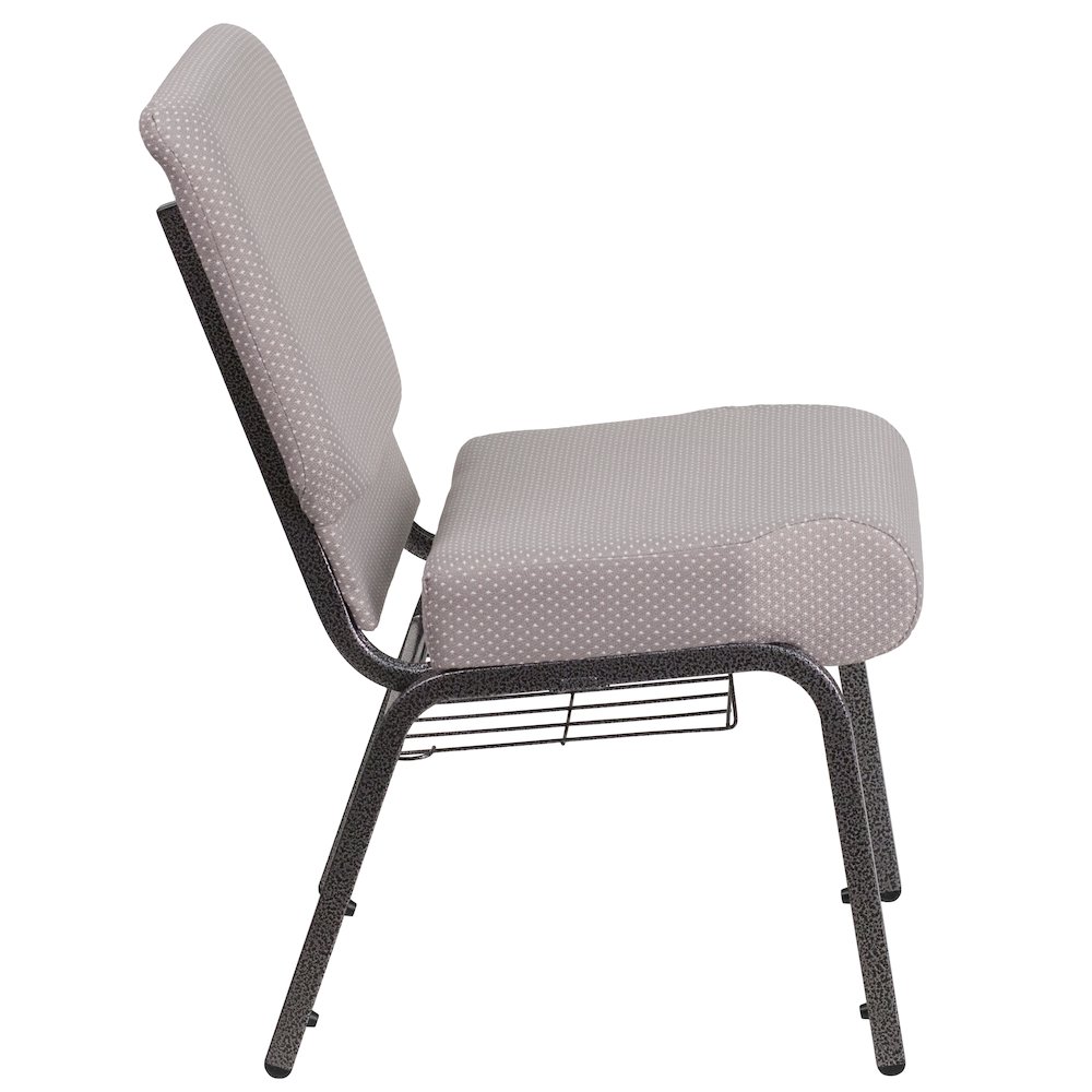 21''W Church Chair in Gray Dot Fabric with Book Rack - Silver Vein Frame. Picture 3