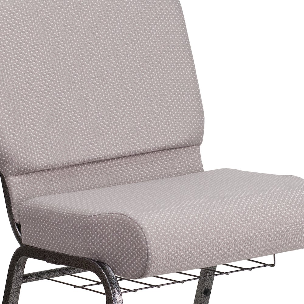 21''W Church Chair in Gray Dot Fabric with Book Rack - Silver Vein Frame. Picture 7
