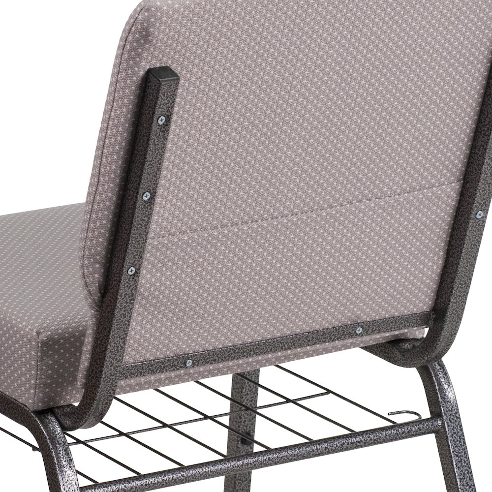 21''W Church Chair in Gray Dot Fabric with Book Rack - Silver Vein Frame. Picture 10