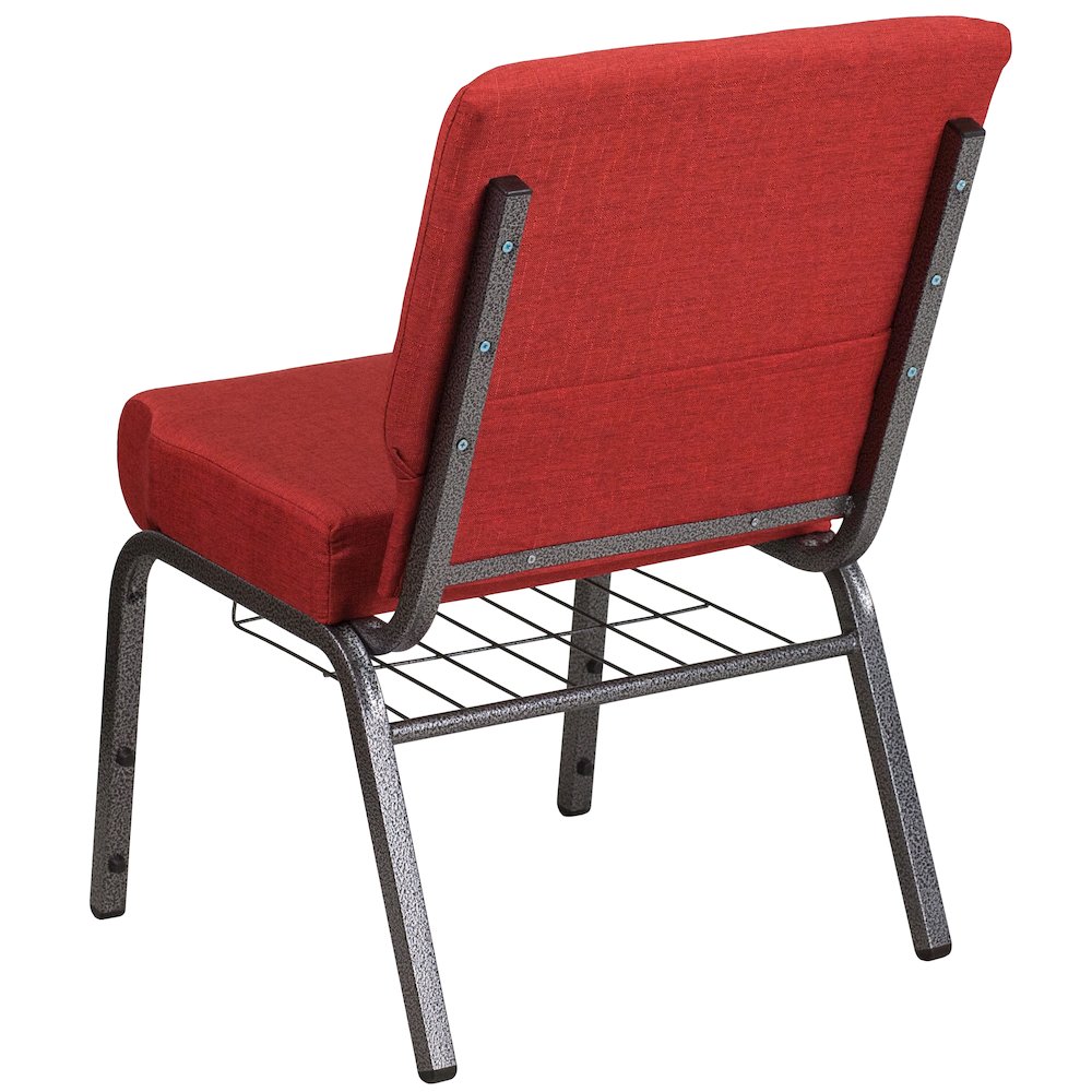 21''W Church Chair in Crimson Fabric with Cup Book Rack - Silver Vein Frame. Picture 3