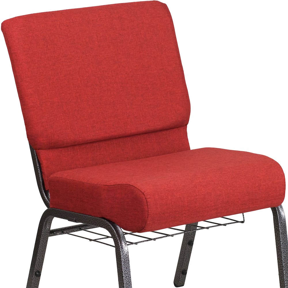 21''W Church Chair in Crimson Fabric with Cup Book Rack - Silver Vein Frame. Picture 5