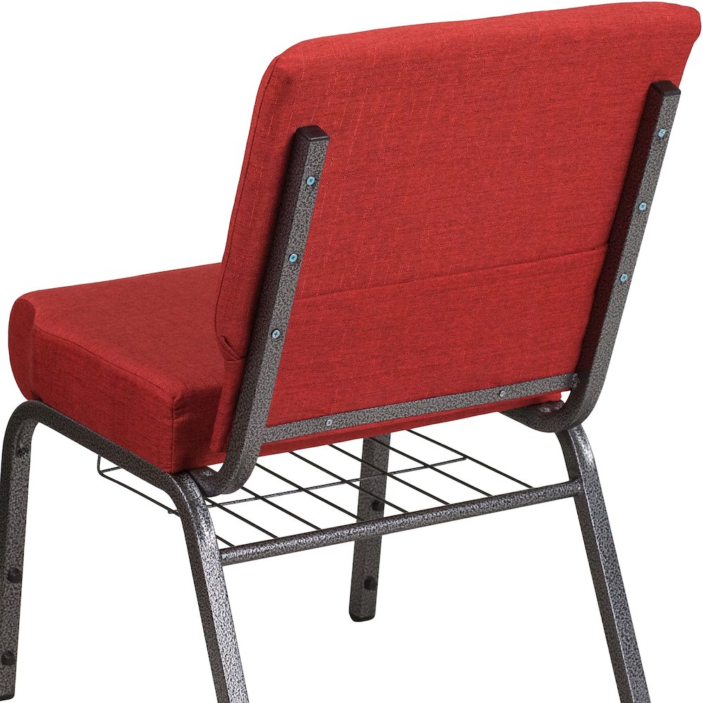 21''W Church Chair in Crimson Fabric with Cup Book Rack - Silver Vein Frame. Picture 8