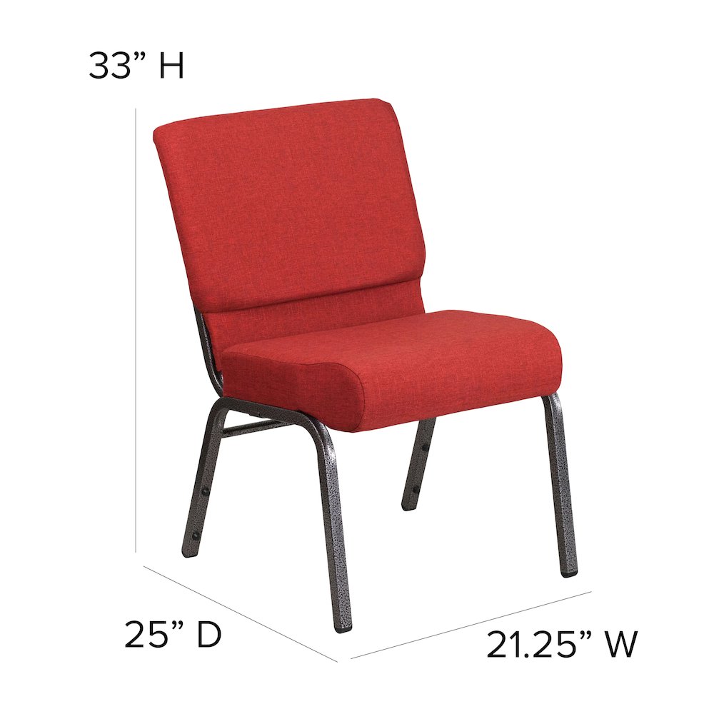 21''W Stacking Church Chair in Crimson Fabric - Silver Vein Frame. Picture 6