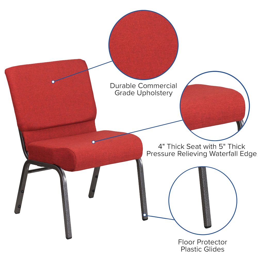 21''W Stacking Church Chair in Crimson Fabric - Silver Vein Frame. Picture 5