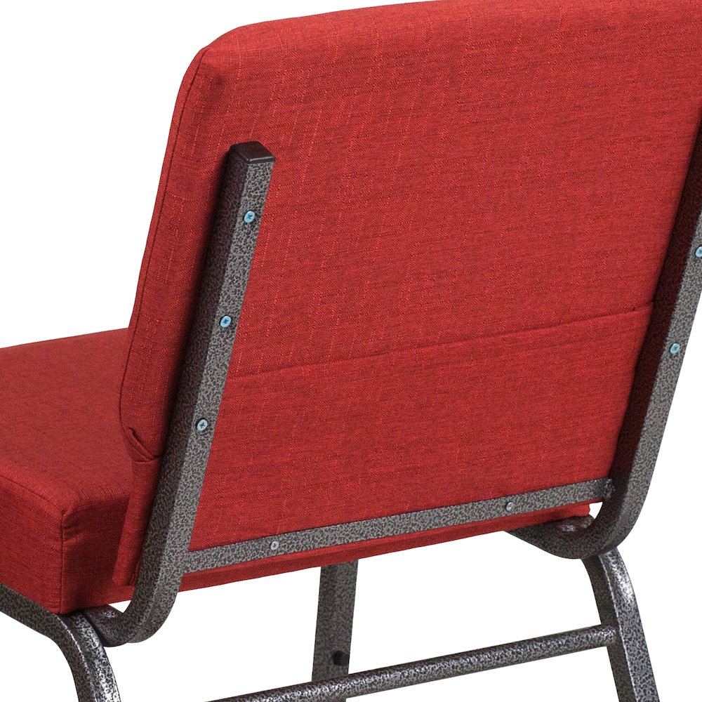21''W Stacking Church Chair in Crimson Fabric - Silver Vein Frame. Picture 11