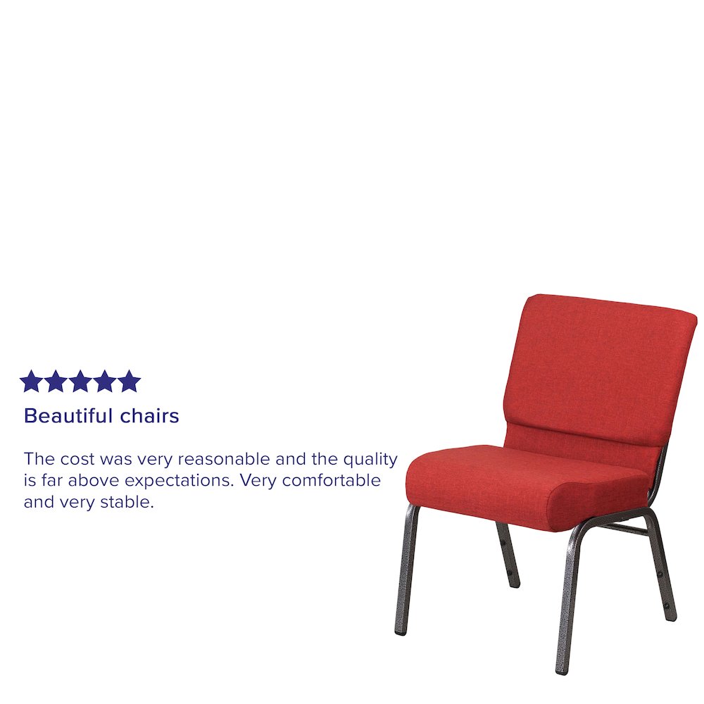 21''W Stacking Church Chair in Crimson Fabric - Silver Vein Frame. Picture 4