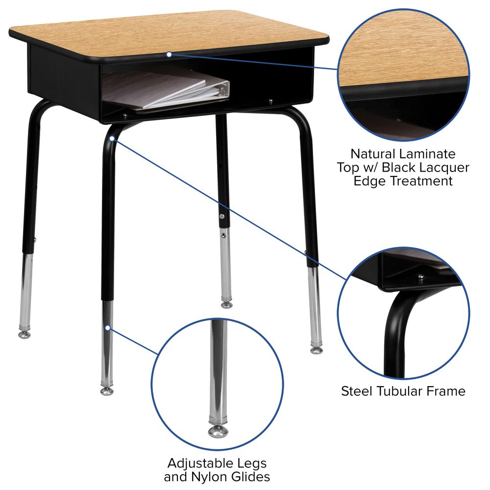 Student Desk with Open Front Metal Book Box - Natural. Picture 4