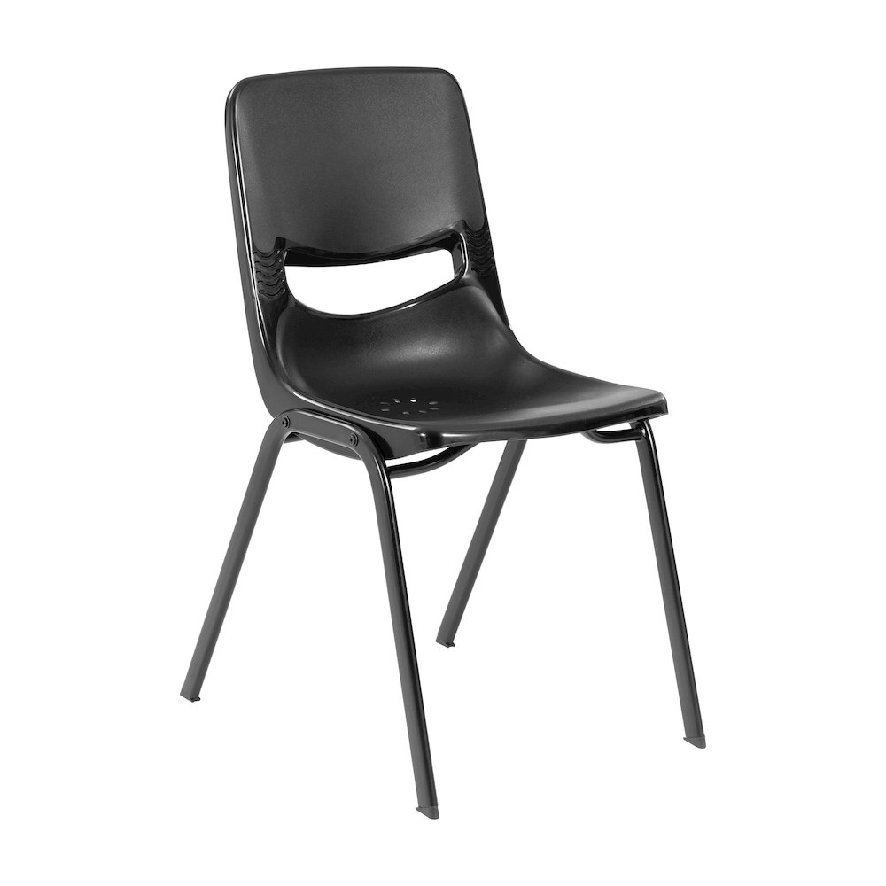 Desk with Open Front Metal Book Box, Maple Desktop, Black Stack Chair. Picture 9