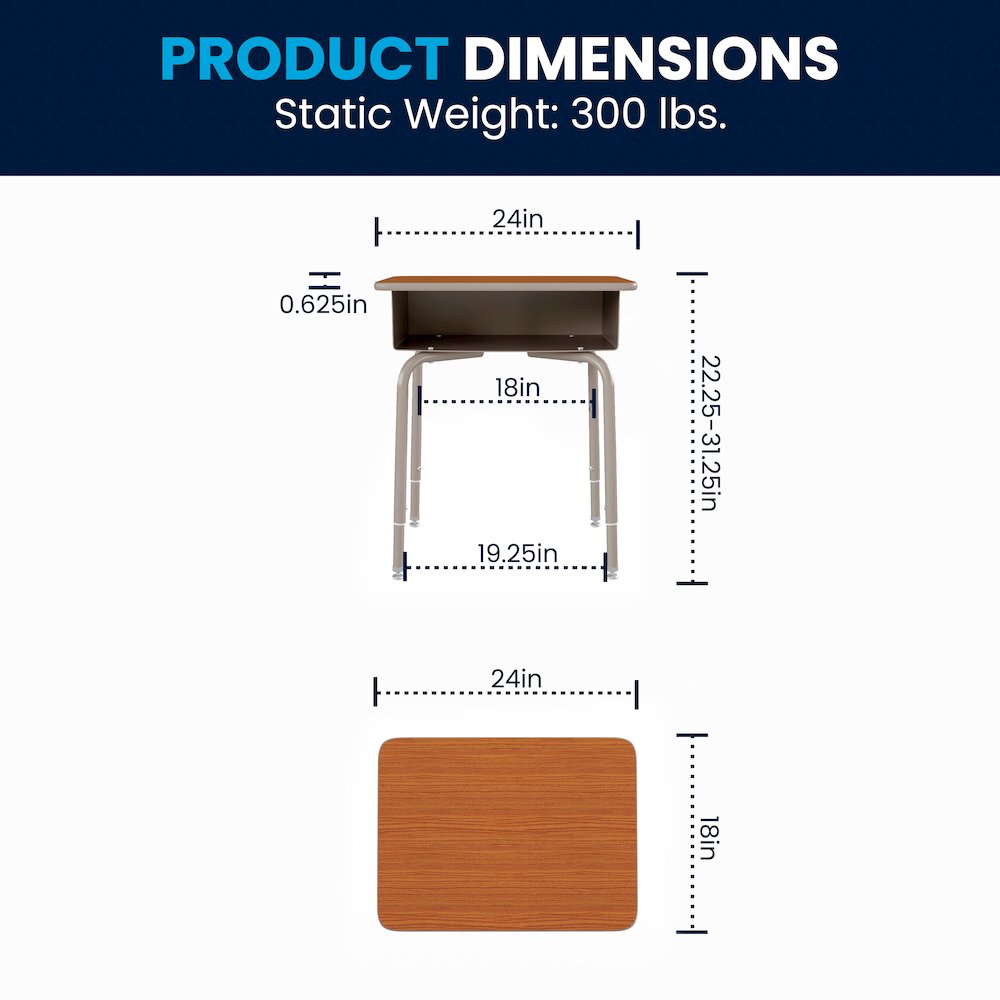 Student Desk with Open Front Metal Book Box - Walnut/Silver. Picture 5
