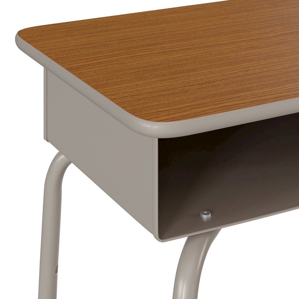 Student Desk with Open Front Metal Book Box - Walnut/Silver. Picture 9