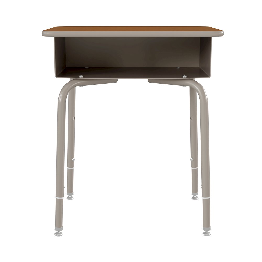 Student Desk with Open Front Metal Book Box - Walnut/Silver. Picture 11