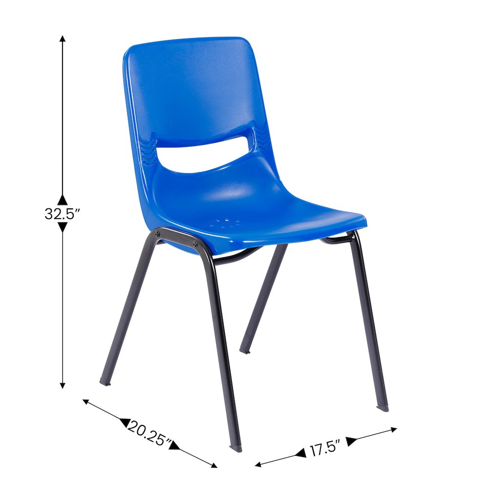 Desk with Open Front Metal Book Box, Natural Desktop, Navy Stack Chair. Picture 6
