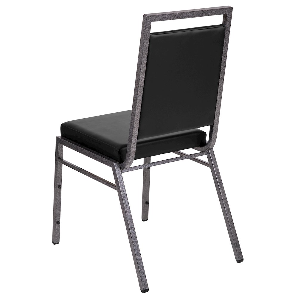 Square Back Stacking Banquet Chair in Black Vinyl with Silvervein Frame. Picture 7