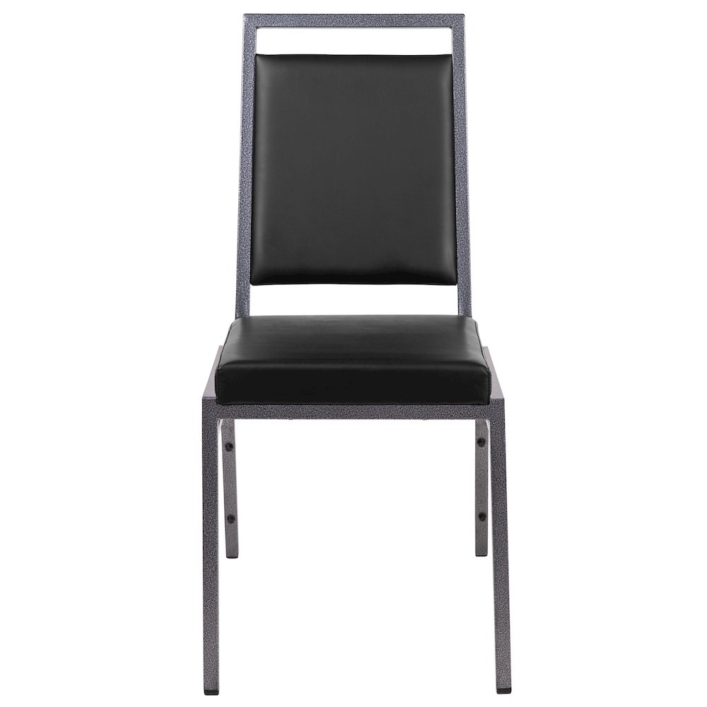 Square Back Stacking Banquet Chair in Black Vinyl with Silvervein Frame. Picture 10