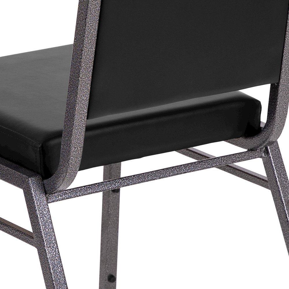 Square Back Stacking Banquet Chair in Black Vinyl with Silvervein Frame. Picture 13