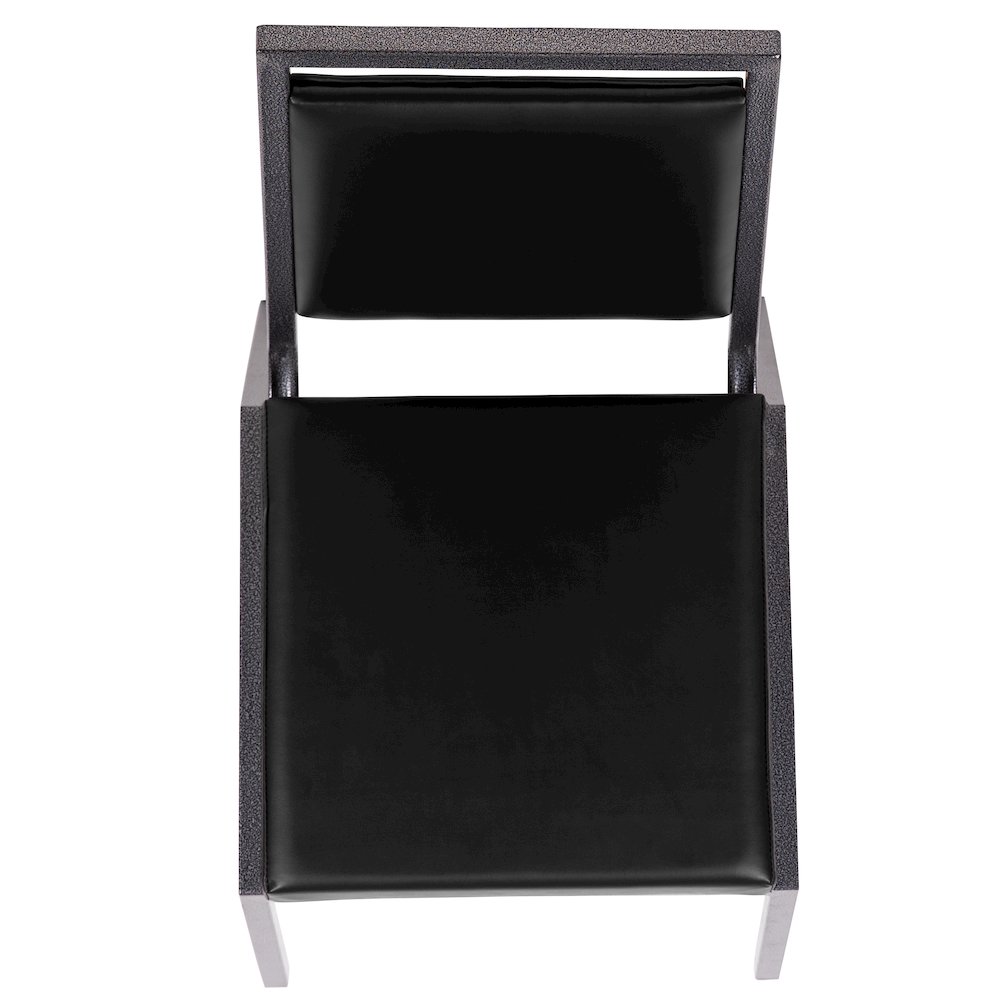 Square Back Stacking Banquet Chair in Black Vinyl with Silvervein Frame. Picture 11