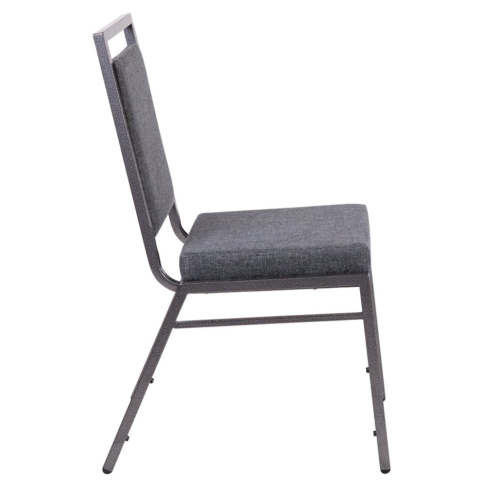 Square Back Stacking Banquet Chair in Dark Gray Fabric with Silvervein Frame. Picture 9
