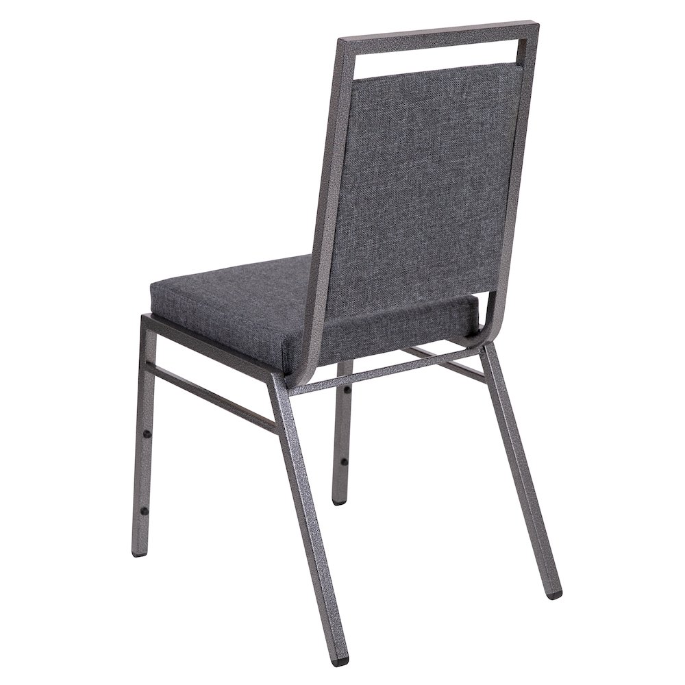 Square Back Stacking Banquet Chair in Dark Gray Fabric with Silvervein Frame. Picture 7