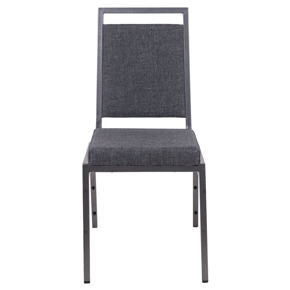 Square Back Stacking Banquet Chair in Dark Gray Fabric with Silvervein Frame. Picture 10