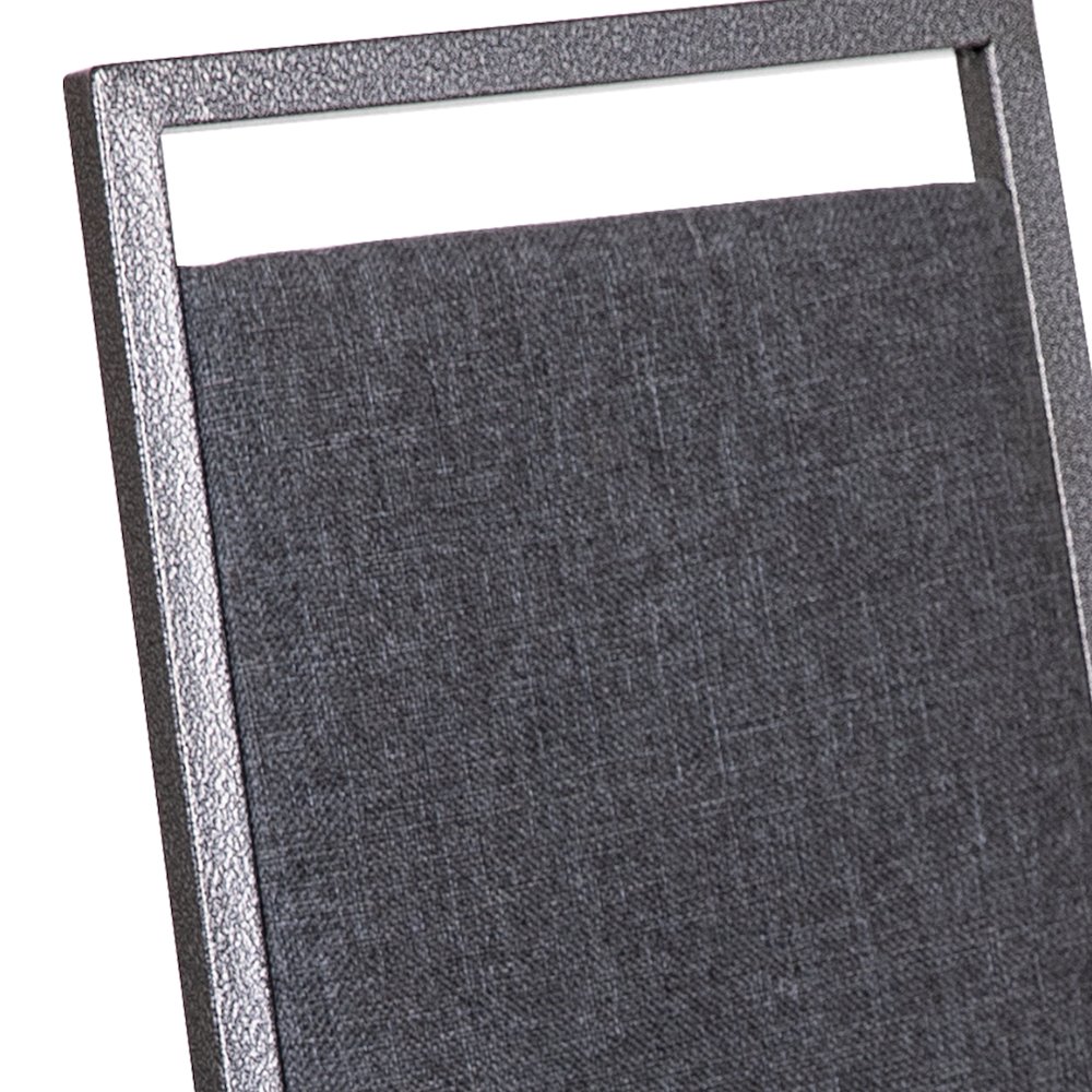 Square Back Stacking Banquet Chair in Dark Gray Fabric with Silvervein Frame. Picture 8