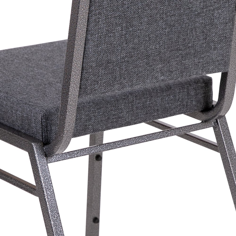 Square Back Stacking Banquet Chair in Dark Gray Fabric with Silvervein Frame. Picture 13