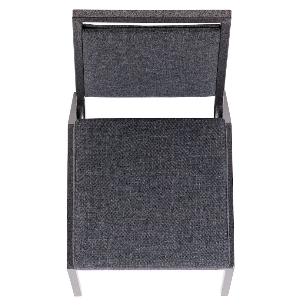 Square Back Stacking Banquet Chair in Dark Gray Fabric with Silvervein Frame. Picture 11