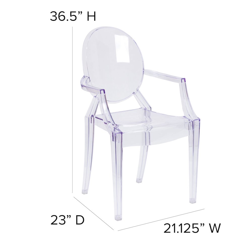 Oval Back Ghost Chair with Arms in Transparent Crystal. Picture 2