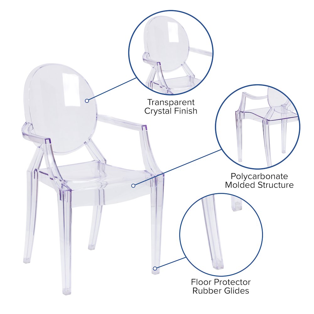 Oval Back Ghost Chair with Arms in Transparent Crystal. Picture 6