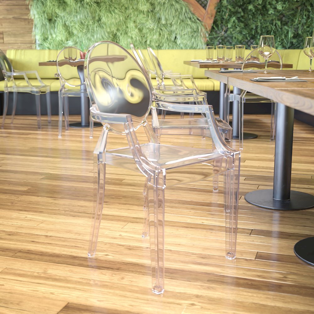 Oval Back Ghost Chair with Arms in Transparent Crystal. Picture 9