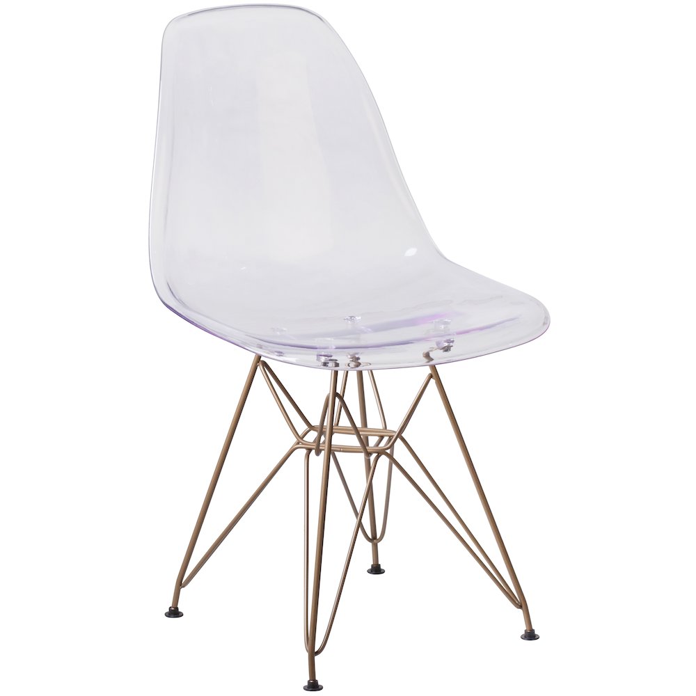 Ghost Chair with Gold Metal Base. Picture 1