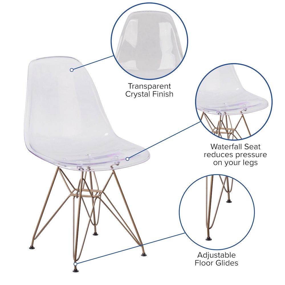 Ghost Chair with Gold Metal Base. Picture 6
