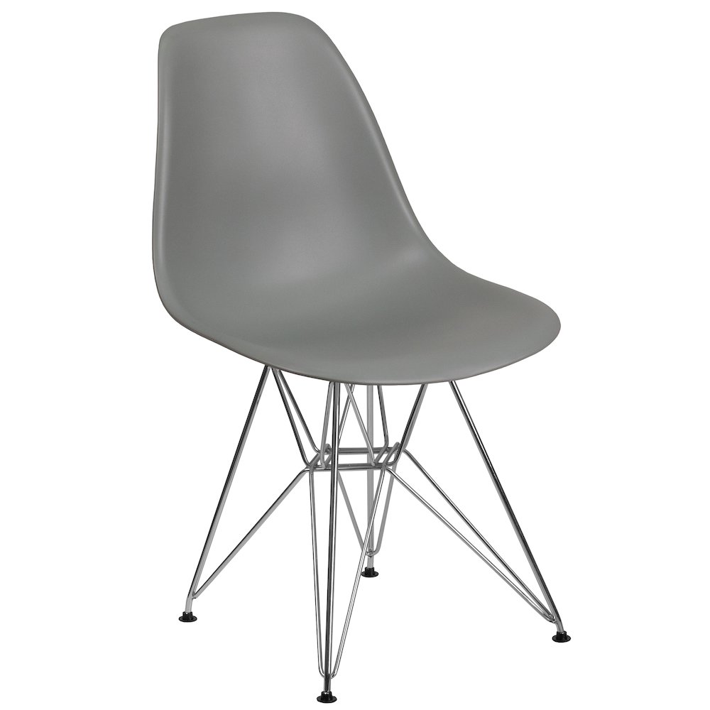 Moss Gray Plastic Chair with Chrome Base. Picture 1