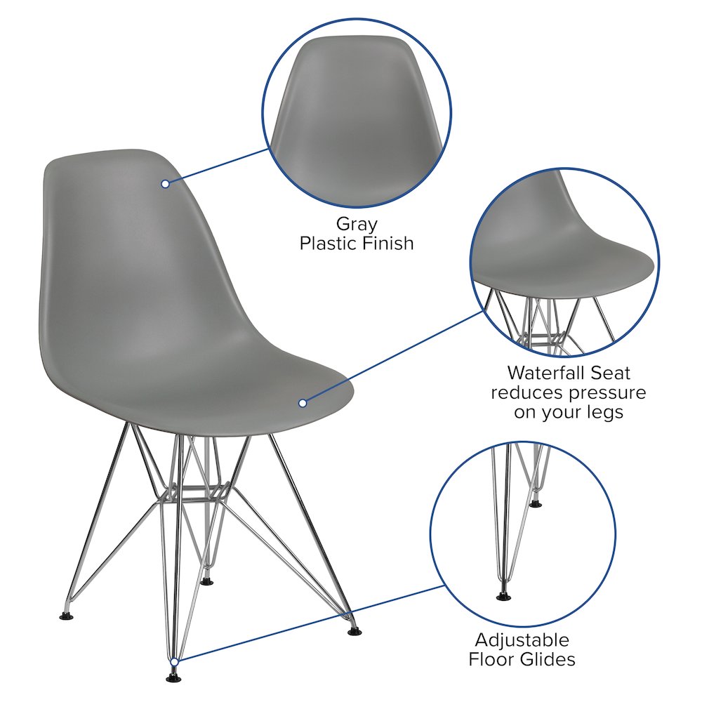 Moss Gray Plastic Chair with Chrome Base. Picture 5