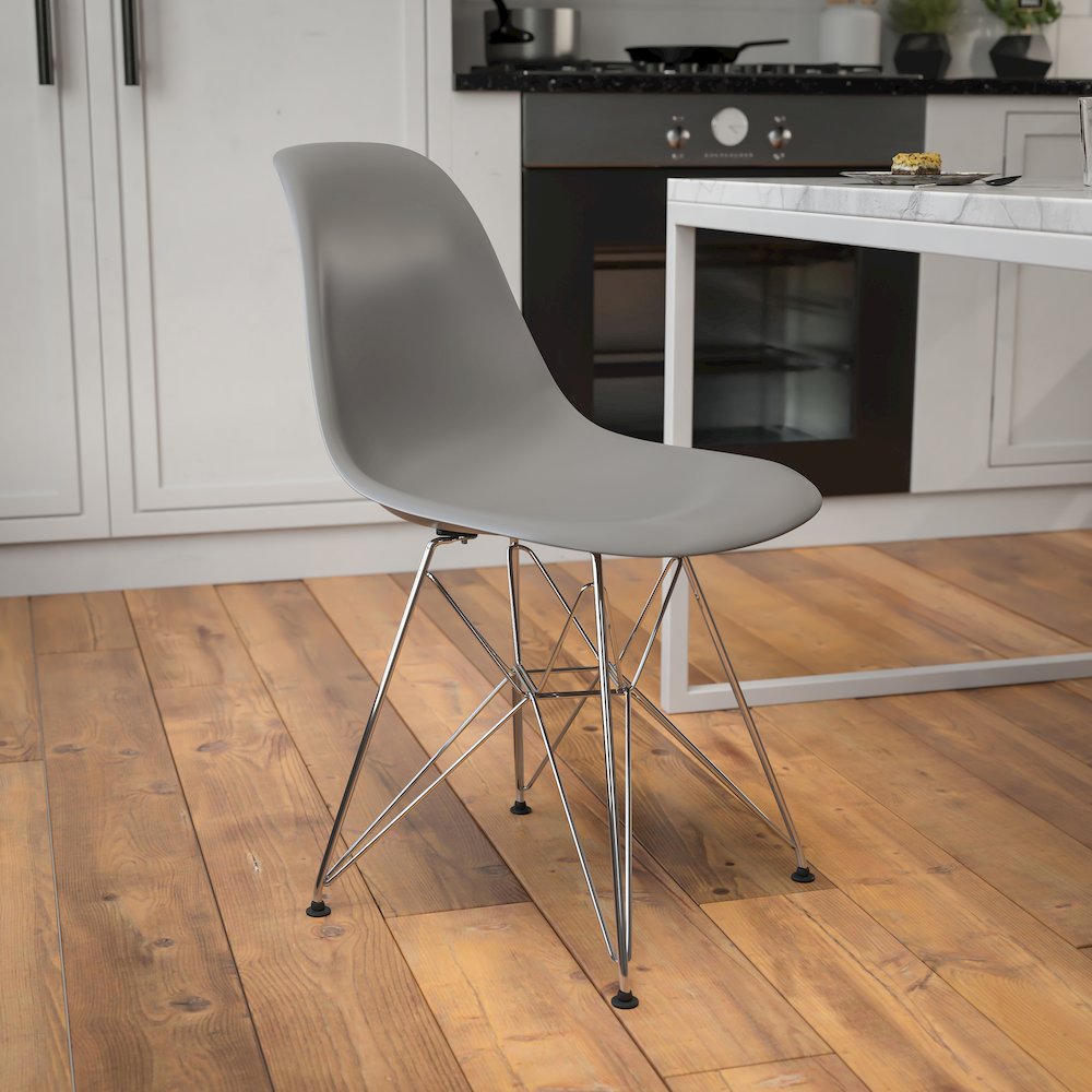 Moss Gray Plastic Chair with Chrome Base. Picture 2