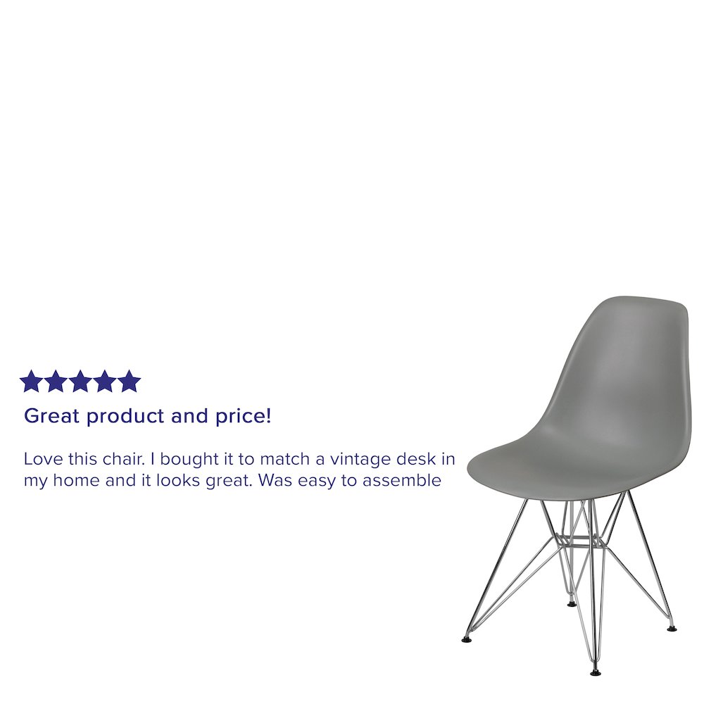 Moss Gray Plastic Chair with Chrome Base. Picture 4