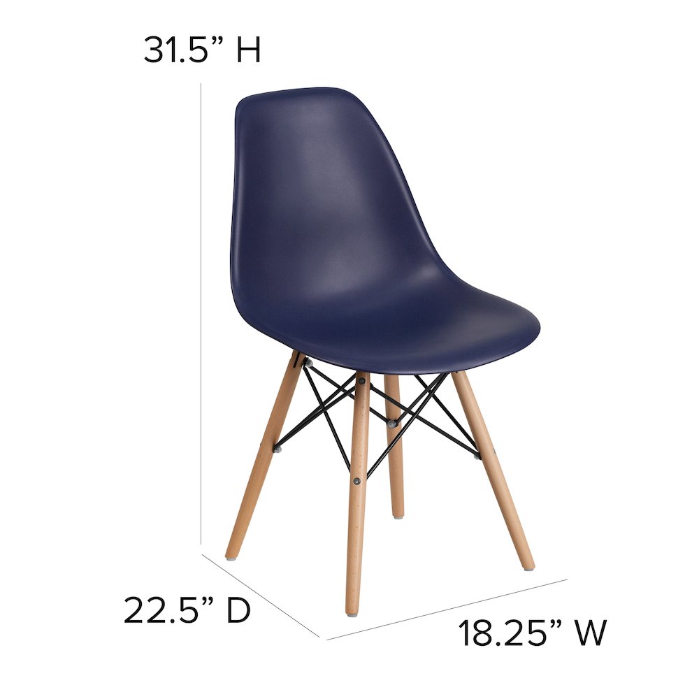 Navy Plastic Chair with Wooden Legs. Picture 6