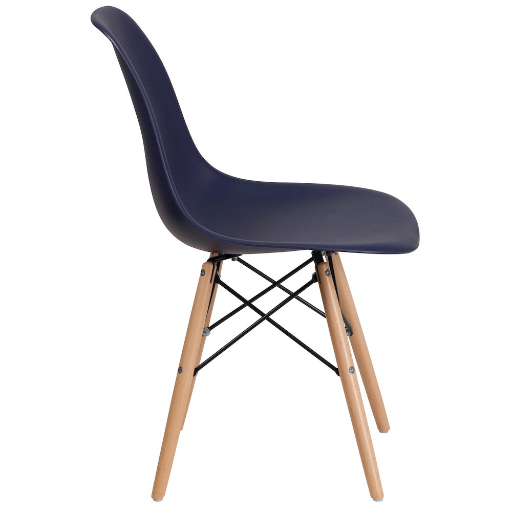 Navy Plastic Chair with Wooden Legs. Picture 9