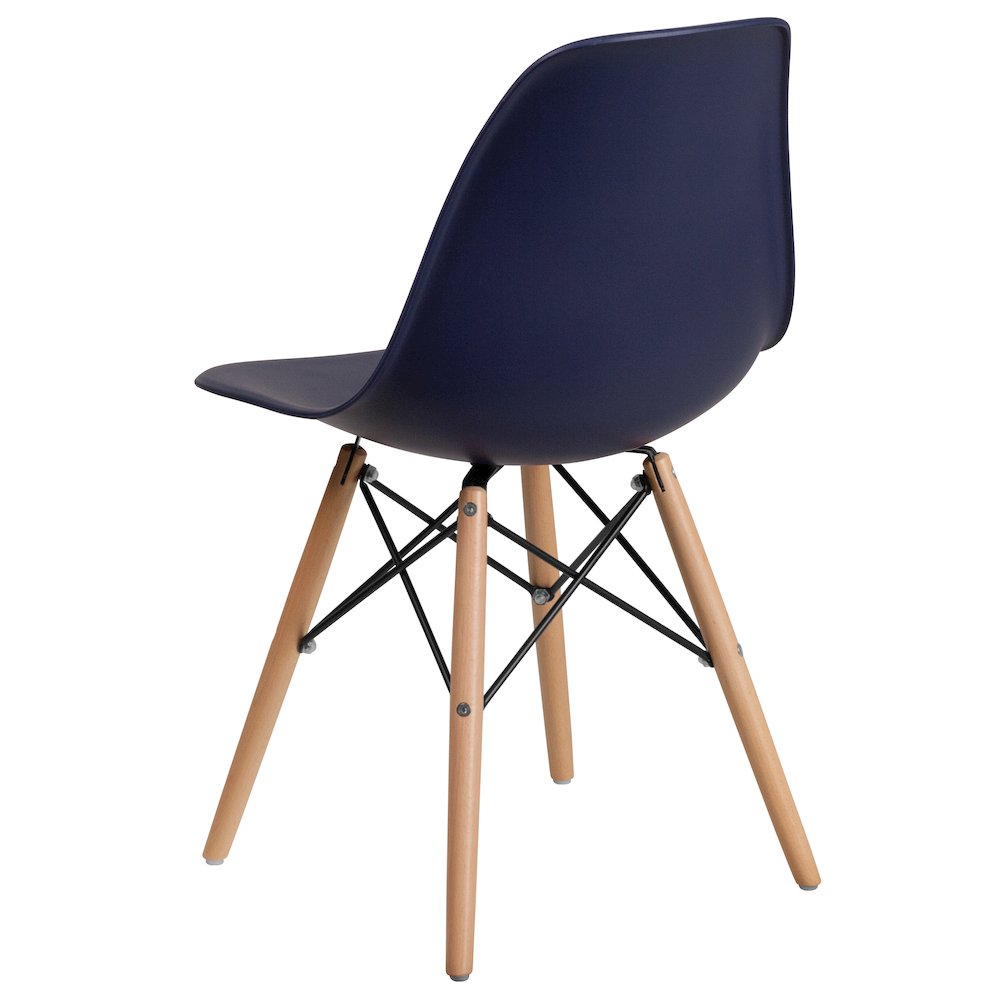 Navy Plastic Chair with Wooden Legs. Picture 7