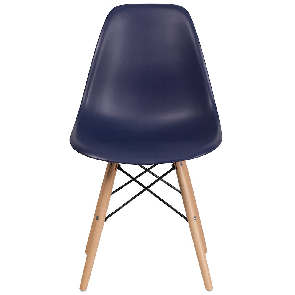 Navy Plastic Chair with Wooden Legs. Picture 10