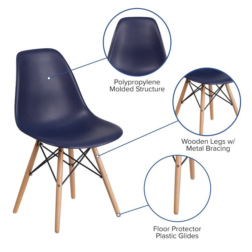 Navy Plastic Chair with Wooden Legs. Picture 5