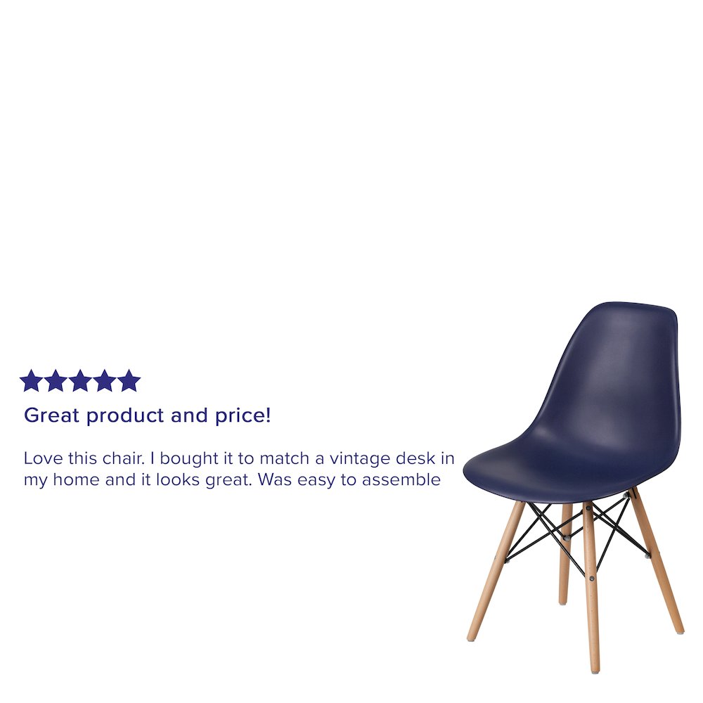 Navy Plastic Chair with Wooden Legs. Picture 4