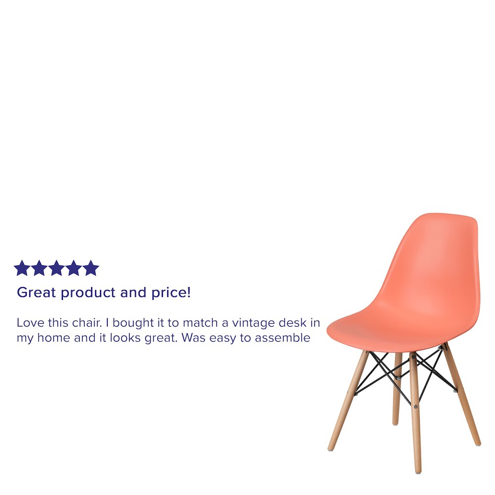 Peach Plastic Chair with Wooden Legs. Picture 5