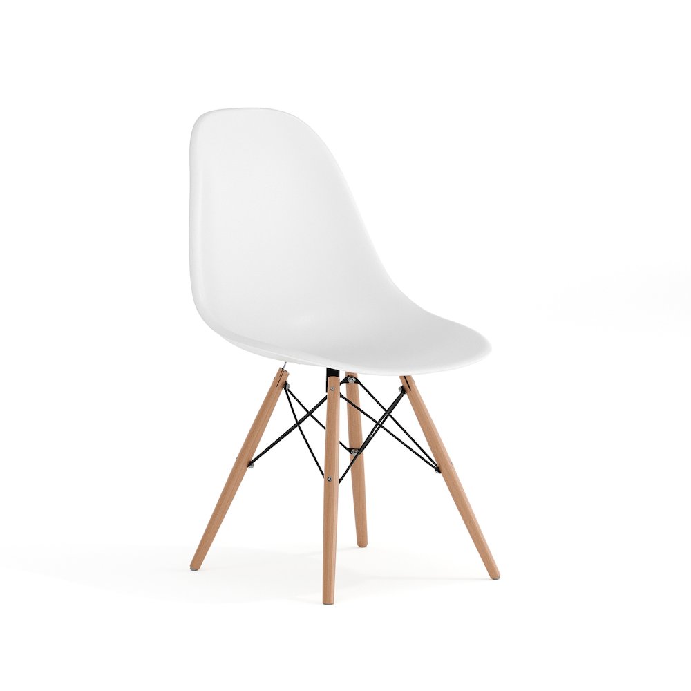 White Plastic Chair with Wooden Legs. Picture 1