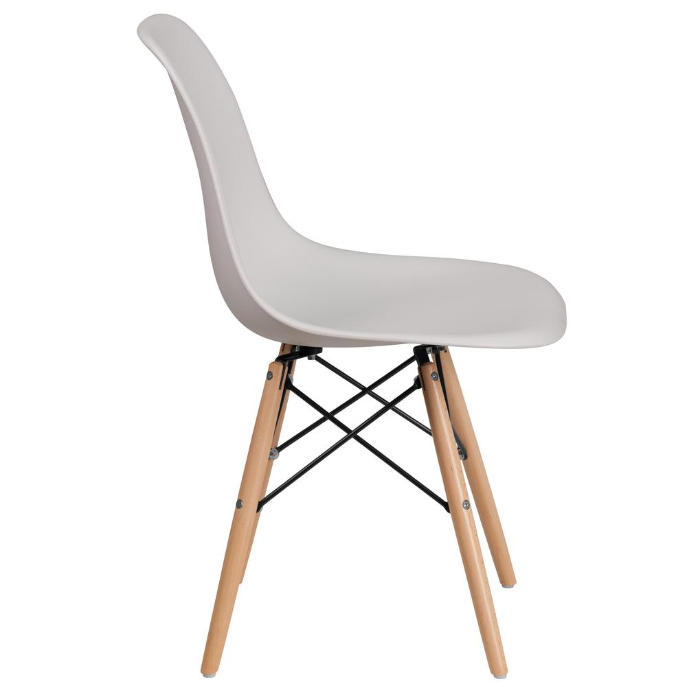 White Plastic Chair with Wooden Legs. Picture 3