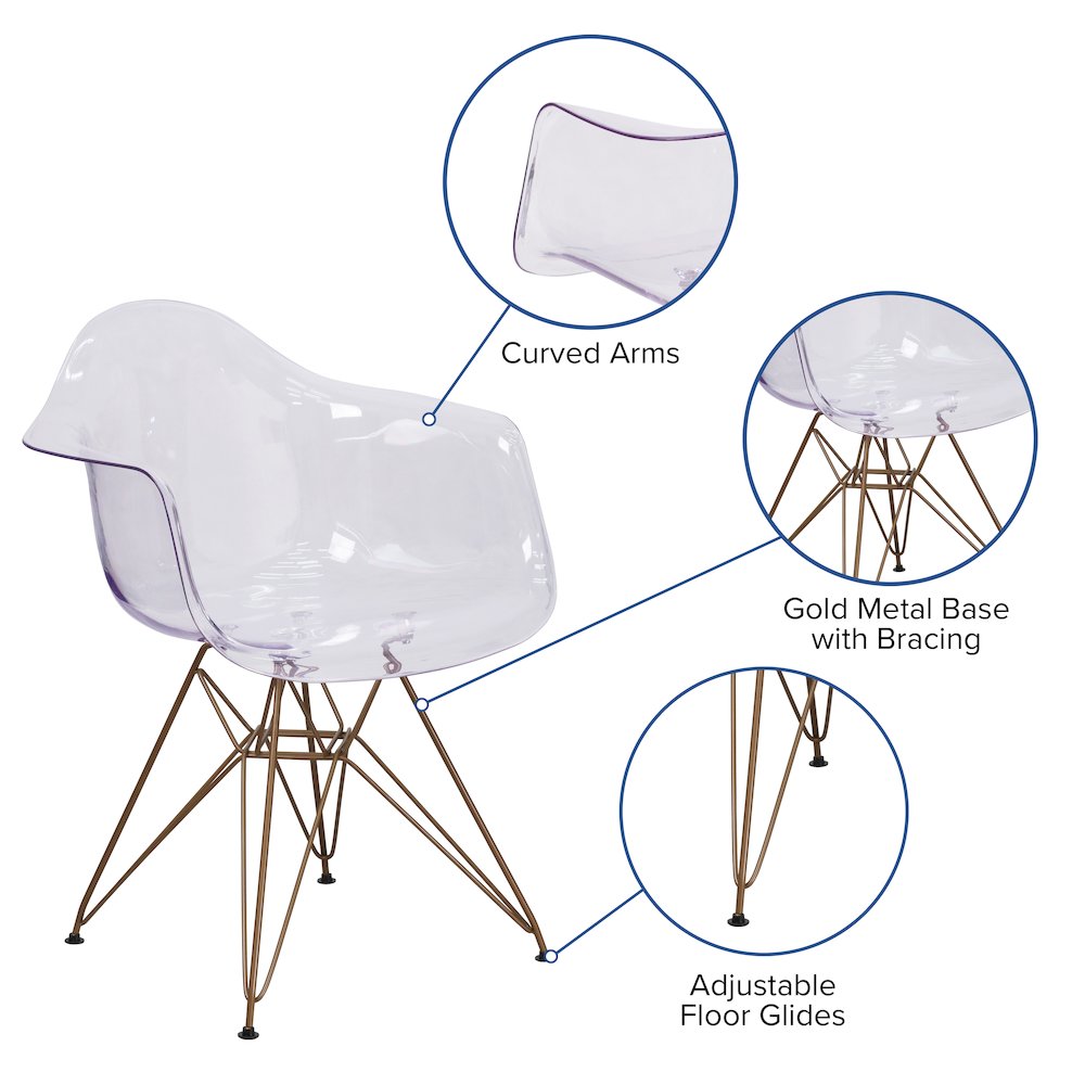 Transparent Side Chair with Gold Base. Picture 5
