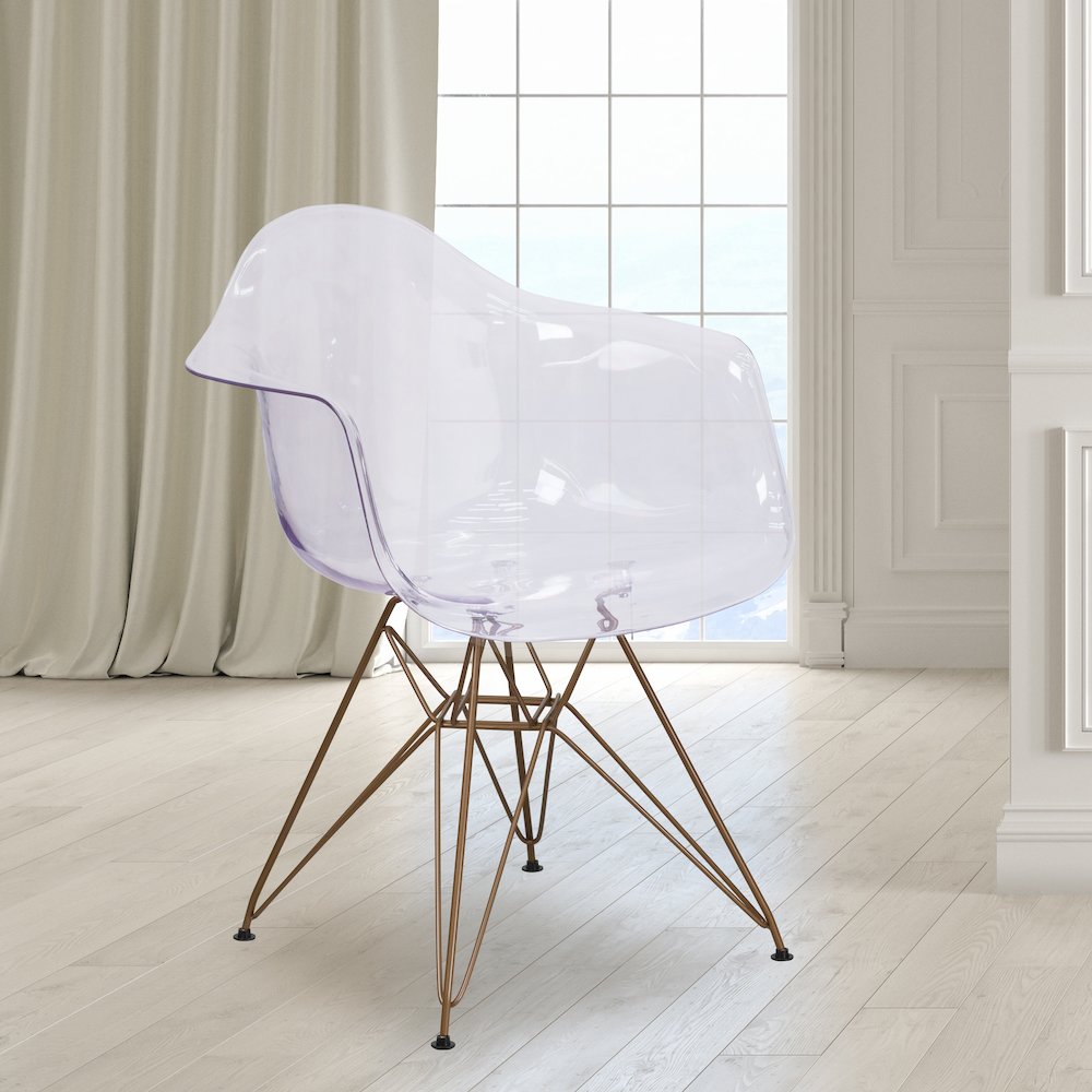 Transparent Side Chair with Gold Base. Picture 2